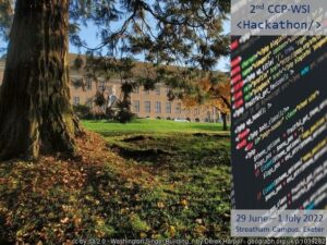Exeter University campus with computer code